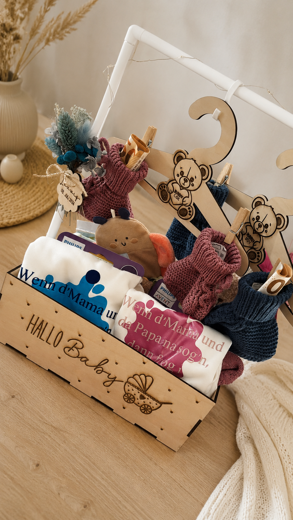 Babygeschenk-Box „Hallo Baby“ aus Holz