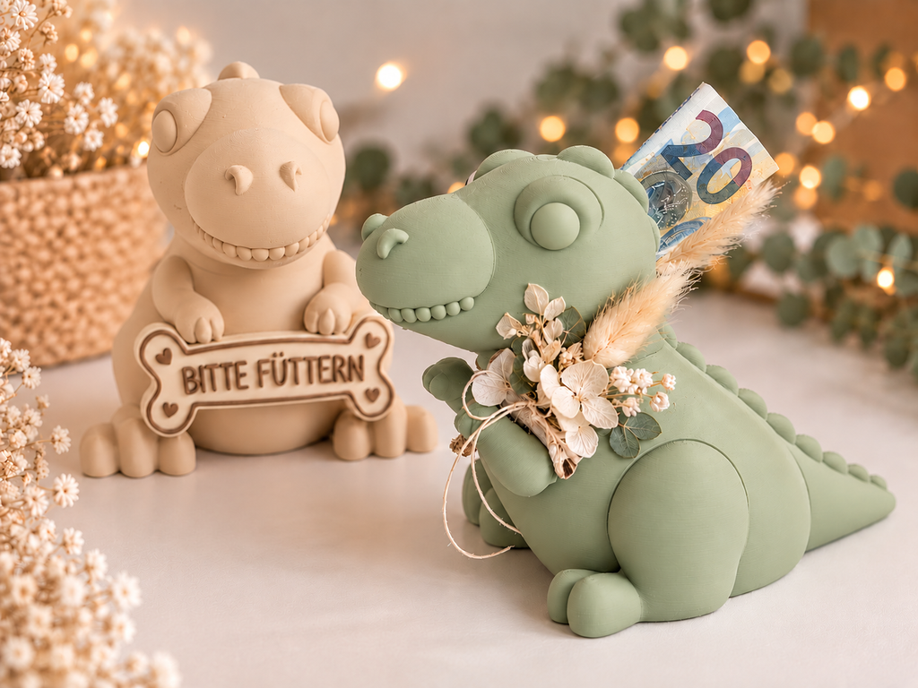 Spardose aus dem 3D-Druck – Blumenfee oder Dino
