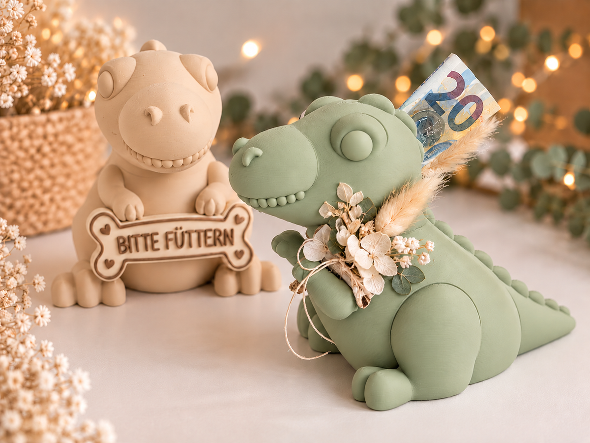 Spardose aus dem 3D-Druck – Blumenfee oder Dino