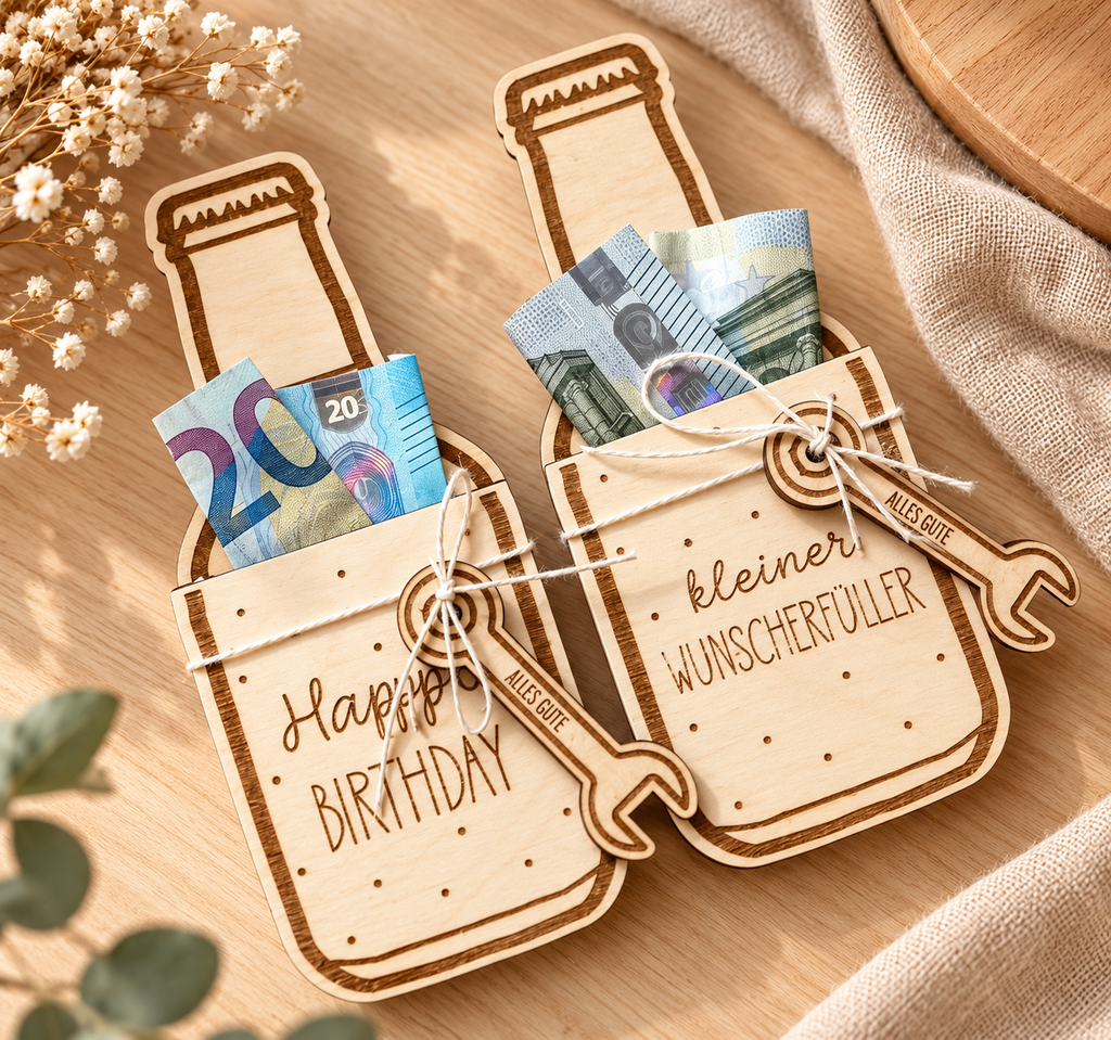 Geldgeschenk zum Geburtstag – Kleiner Wunscherfüller aus Holz