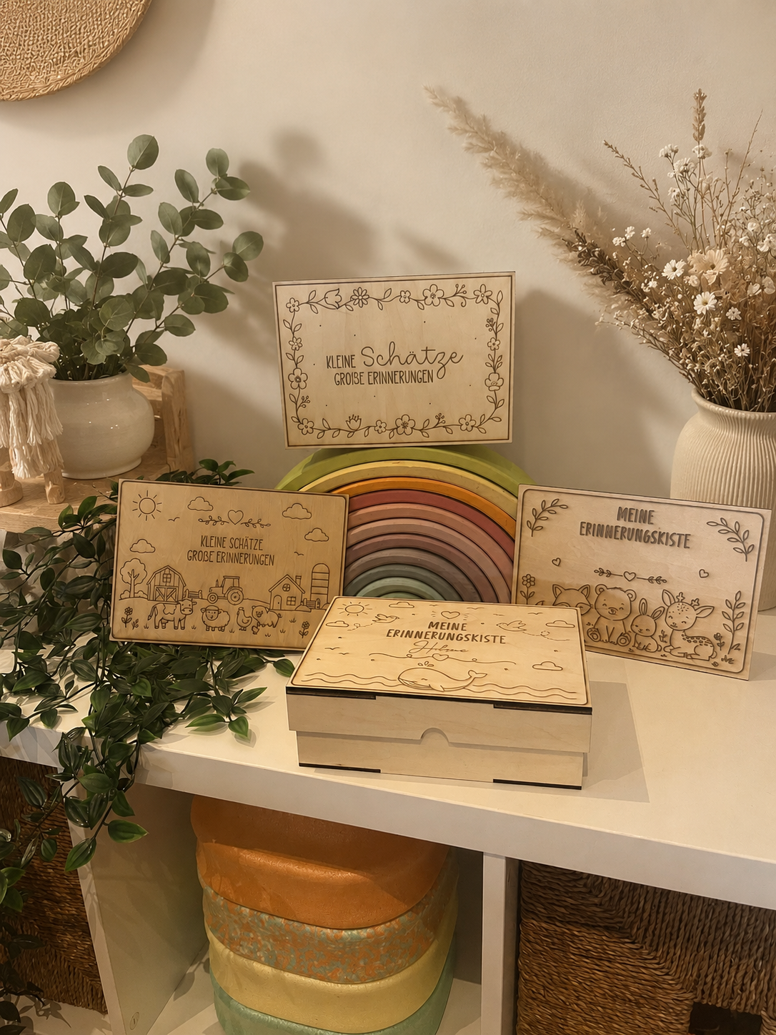 Personalisierte Erinnerungskiste aus Holz mit Gravur und Wunschnamen