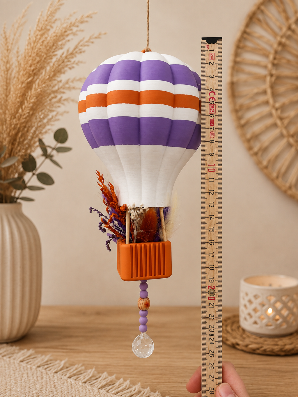Boho Heißluftballon mit Trockenblumen – 3D-Druck in 3 Größen