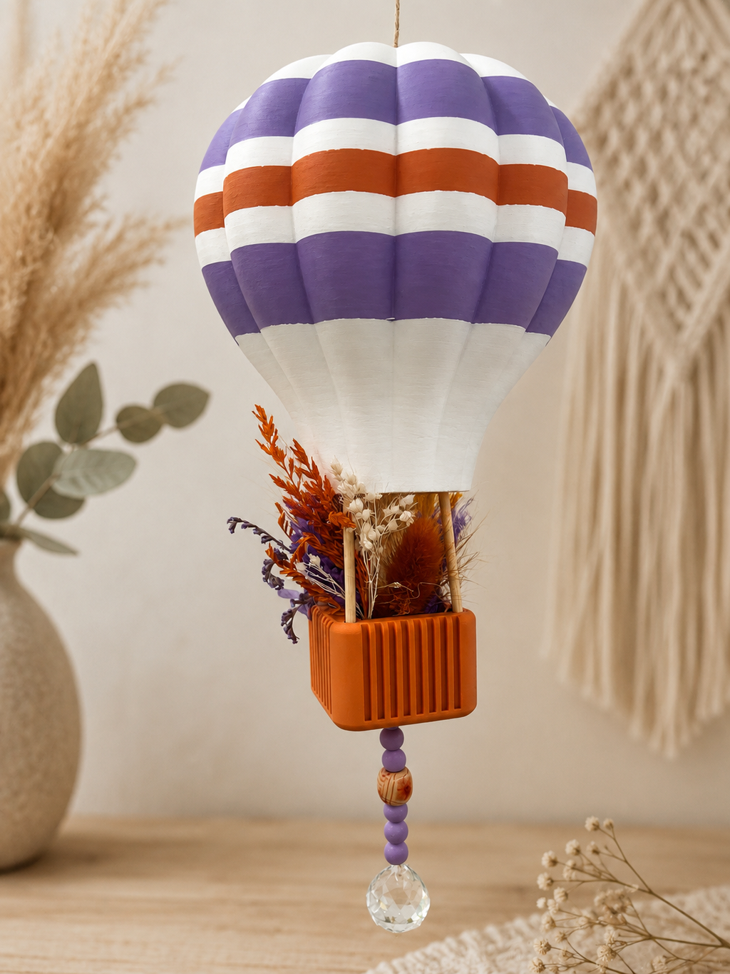 Boho Heißluftballon mit Trockenblumen – 3D-Druck in 3 Größen