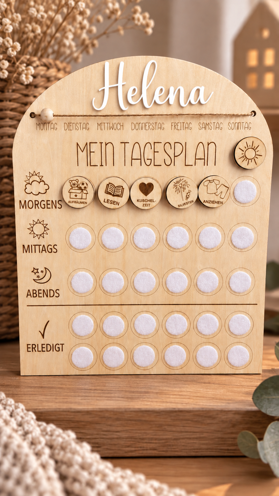 Mein Tagesplan für Kinder | Tagesplaner aus Holz mit Symbolen