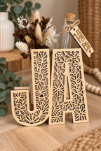 Geldgeschenk zur Hochzeit „JA“ aus Holz mit Trockenblumen
