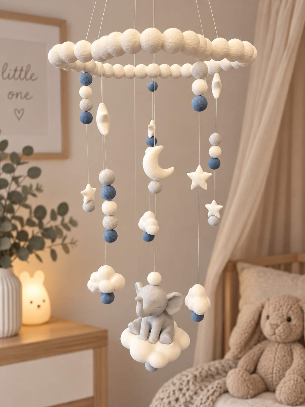 Elefanten-Mobile mit Wolke, Mond & Sternen fürs Kinderzimmer