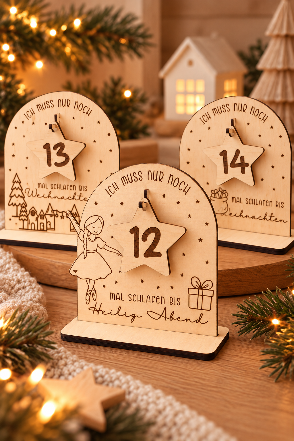 Weihnachtscountdown aus Holz – „Nur noch … mal schlafen“