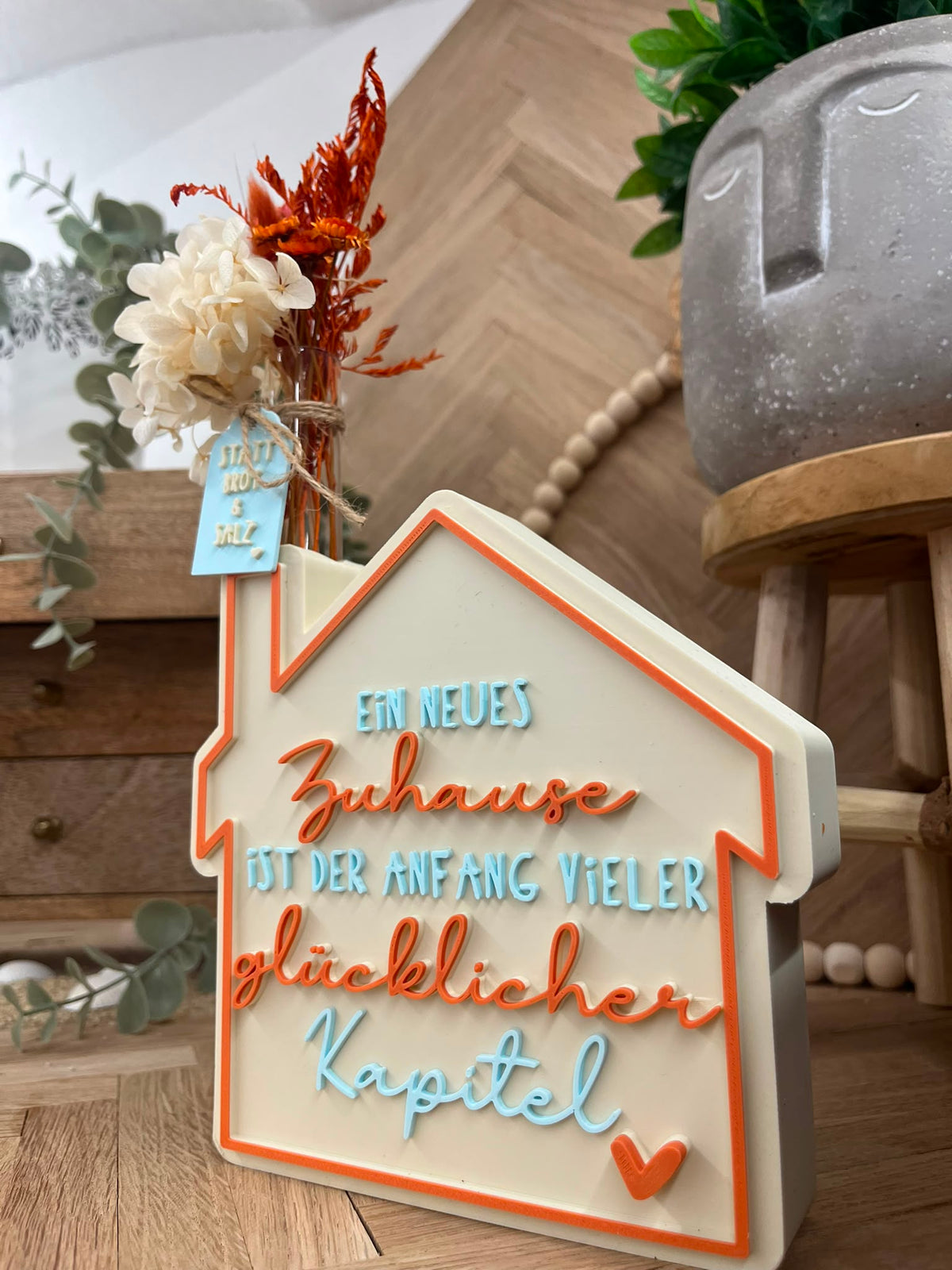 Geldgeschenk zum Einzug – kleines Haus mit Trockenblumen