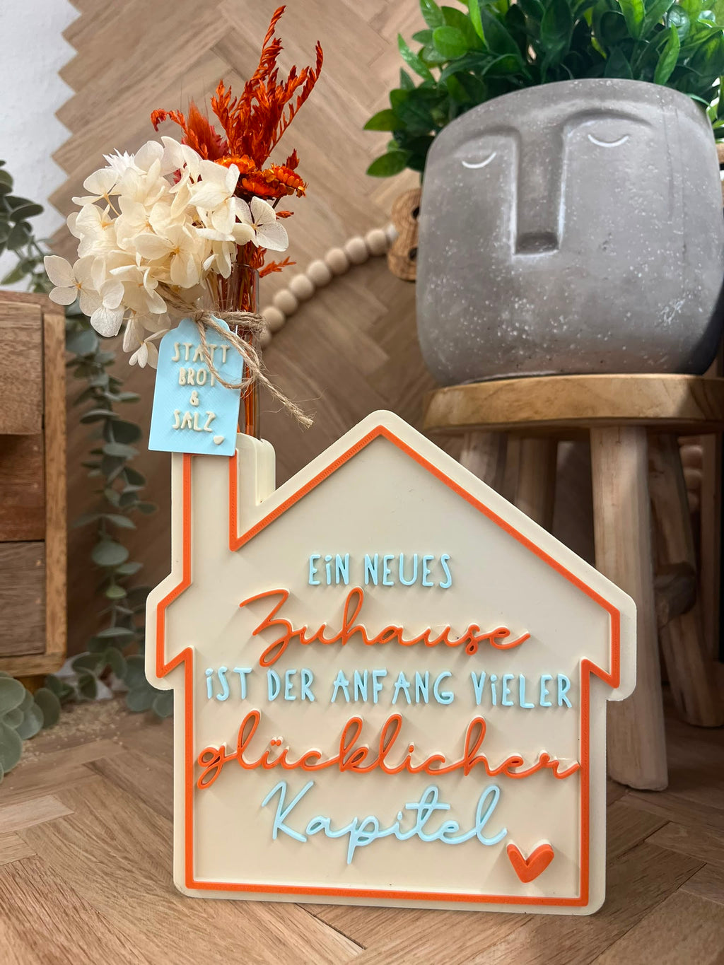 Geldgeschenk zum Einzug – kleines Haus mit Trockenblumen