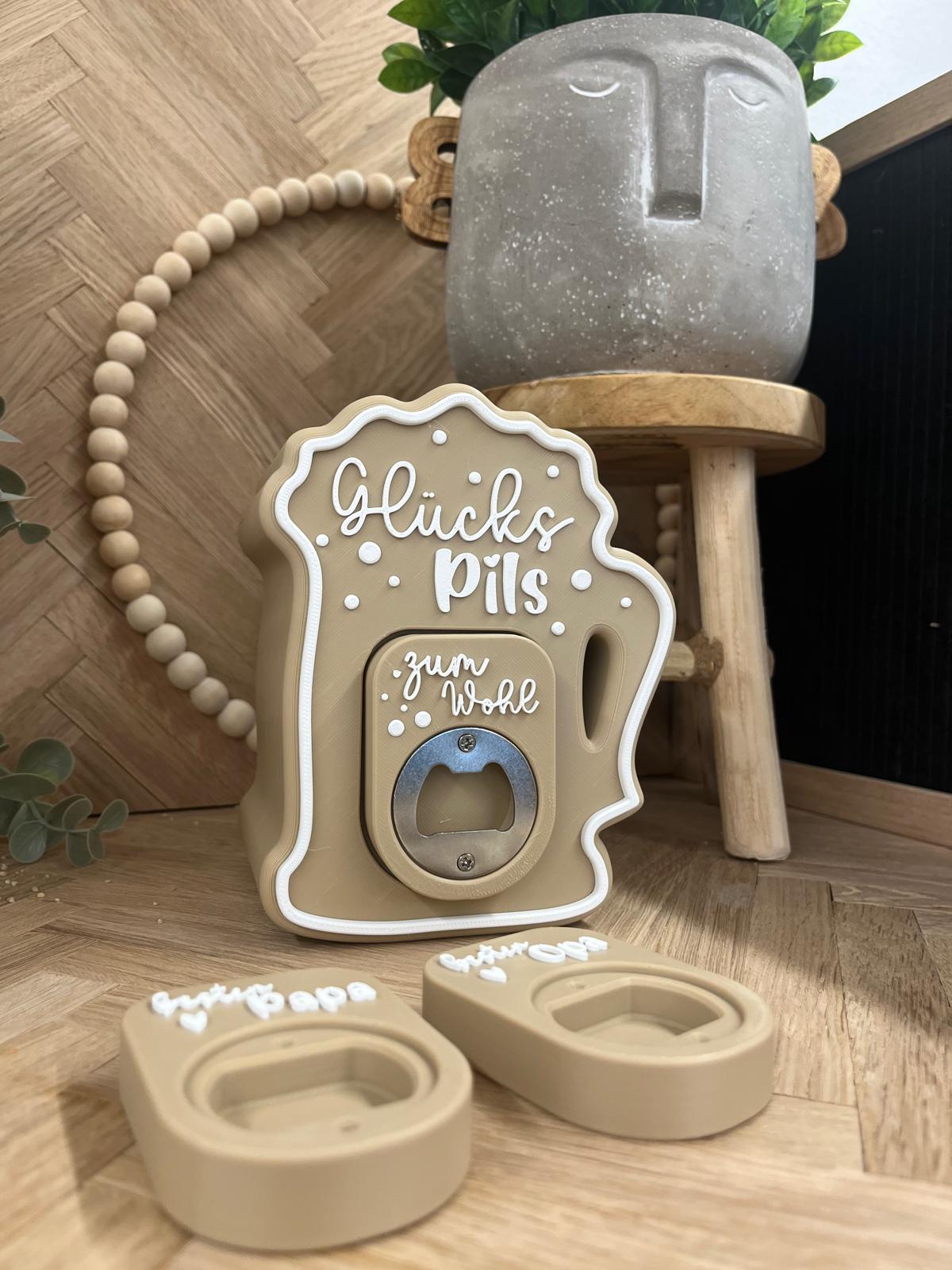 Glückspils – Flaschenhalter mit Flaschenöffner