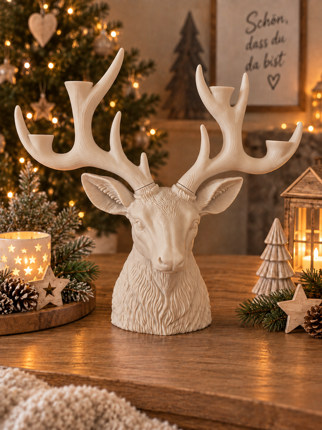 Hirsch-Kerzenhalter als moderner Adventskranz
