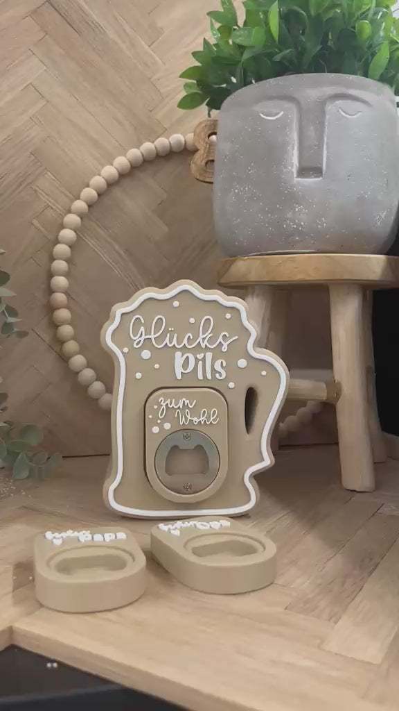 Glückspils – Flaschenhalter mit Flaschenöffner